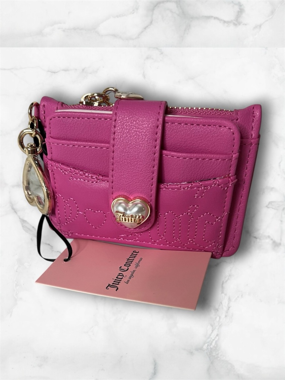 Juicy Couture Pink Heart Snap Card Case with Keyring